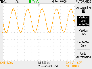 Graph of sine wave at 100 kHz