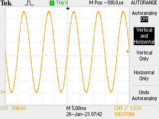 Graph of sine wave at 100 Hz