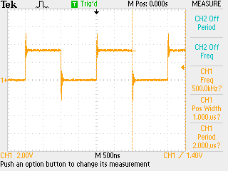 Square wave on scope, 1µs